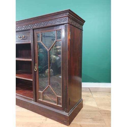 467 - A mahogany and glazed Side Cabinet by Maple & Co. with blind fret carved frieze above drawers and sh... 