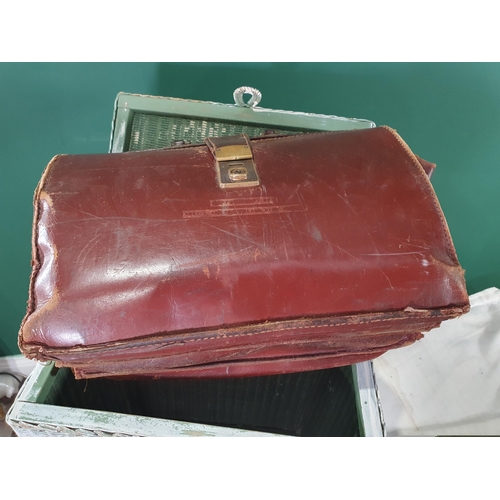 469 - A Lloyd Loom Linen Box, a leather Briefcase, and a box Ottoman