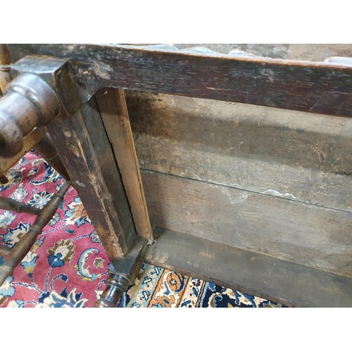 602 - A 17th Century and later oak Side Table with cleated two plank top above single drawer carved with s... 