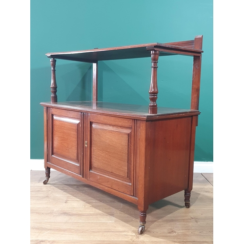 472 - An Edwardian walnut Buffet, the lower section fitted two cupboard doors, 3ft 6in W (R9)