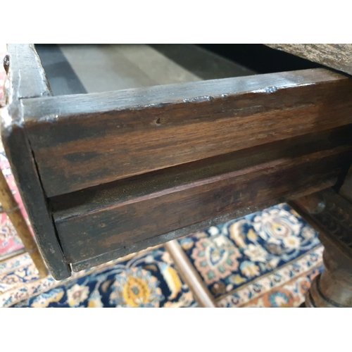 602 - A 17th Century and later oak Side Table with cleated two plank top above single drawer carved with s... 