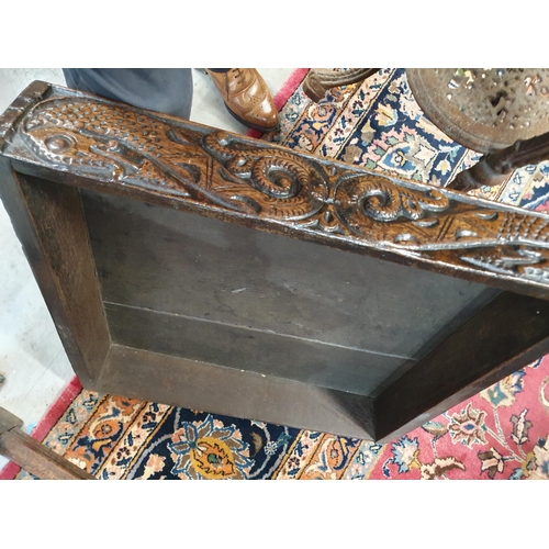 602 - A 17th Century and later oak Side Table with cleated two plank top above single drawer carved with s... 