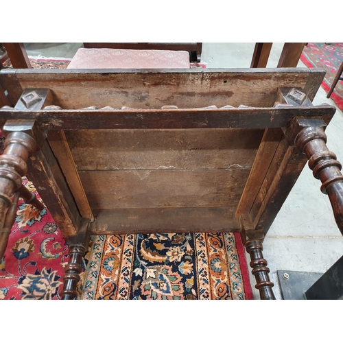 602 - A 17th Century and later oak Side Table with cleated two plank top above single drawer carved with s... 