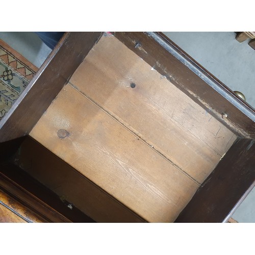 528 - An 18th Century oak Dresser Base with raised back, fitted four crossbanded frieze drawers on turned ... 