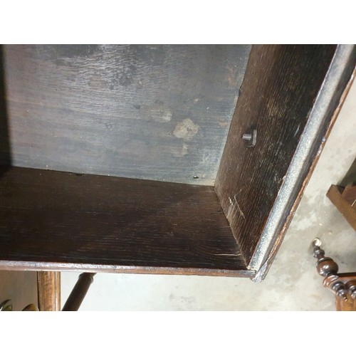 528 - An 18th Century oak Dresser Base with raised back, fitted four crossbanded frieze drawers on turned ... 