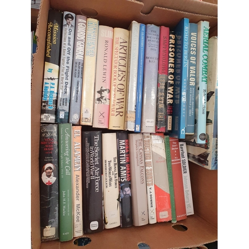 111 - Four boxes of Books; Military History, Gerald Hammond, Motoring, etc.