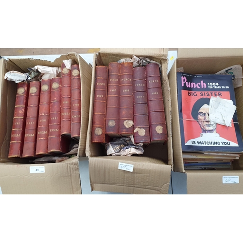 49 - Three boxes of Punch, including bound volumes from 1850's and 1890's