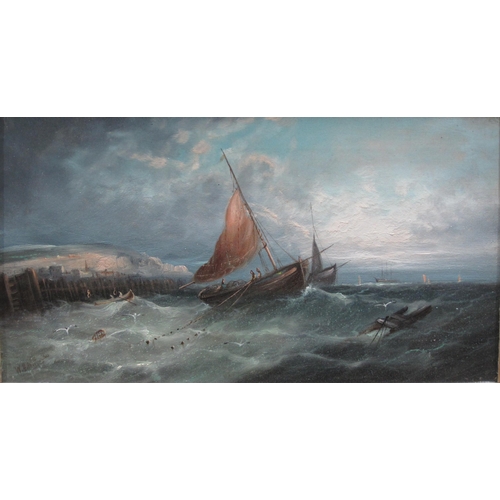 405 - WILLIAM HENRY WILLIAMSON. Fishing Boats off a Coast; and Fishing boats in a stiff breeze, signed, oi... 