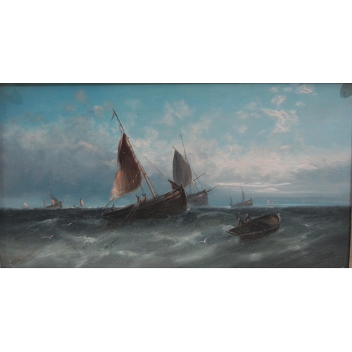 405 - WILLIAM HENRY WILLIAMSON. Fishing Boats off a Coast; and Fishing boats in a stiff breeze, signed, oi... 