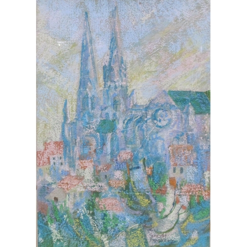 415 - GWILYM PRITCHARD . Rouen Cathedral, pastel, 12 x 8 1/2 in; and four gouaches and grey wash pictures ... 