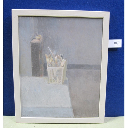 419 - CHARLES MacCarthy '93. 'Cutlery Container', oil on canvas, 19 1/2 x 15 3/4 in; together with another... 