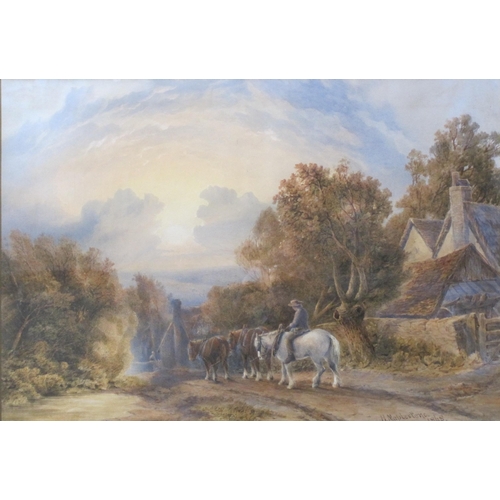 427A - HENRY  MAPLESTONE. 'The Plough Team's Return', signed and dated 1868, watercolour, 20 x 29 in