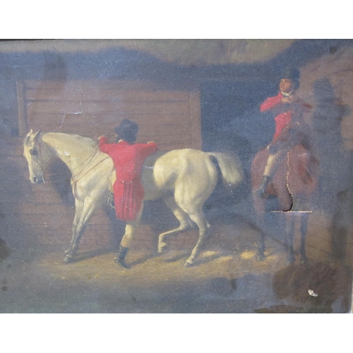 437 - ENGLISH SCHOOL CIRCA 1870. Before the Ride, oil on canvas, 15 x 18 1/2 in