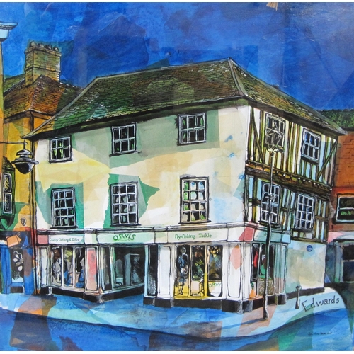 445 - JULI ANNE CONCORD. Outside the Orvis Shop, Ludlow, signed and dated 2007, mixed media collage ,  38 ... 