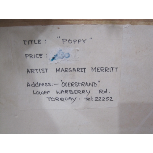 873 - MARGARET MERRITT. Poppy, signed, and  inscribed on artist's label verso, watercolour, 17 1/2 x 9 1/2... 