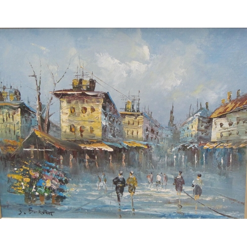 876 - J.BURNETT. A Continental Street Scene, signed, oil on canvas, 16 x 20 in