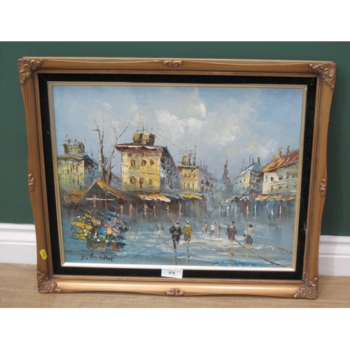 876 - J.BURNETT. A Continental Street Scene, signed, oil on canvas, 16 x 20 in