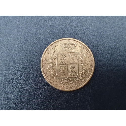 150 - A Victorian young head Sovereign 1869, and a 9ct gold Albert T Bar, total weight 13gms