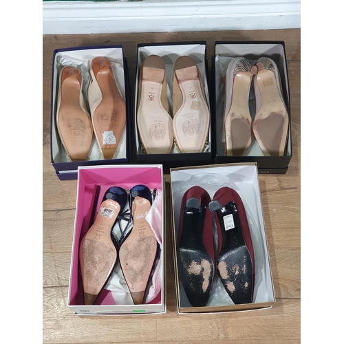 255 - Five pair of boxed Court/Slingback Shoes, including Edoardo Alessi, size 37 with Harrods wooden shoe... 