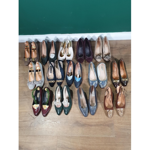 256 - Fourteen pairs of suede and leather Court & Slingback Shoes including Sergio Rossi, three pairs of F... 