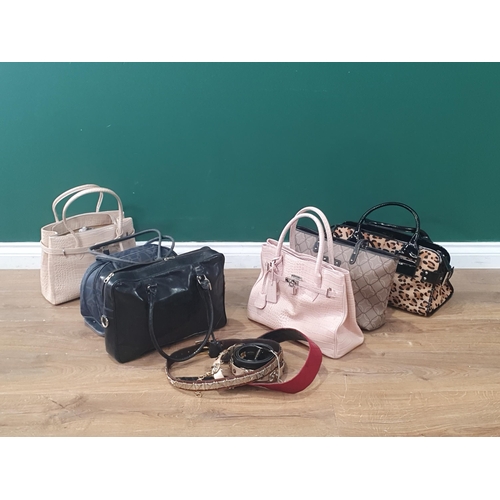 260 - A Kurt Geiger lizard effect Handbag, a collection of five other Handbags and four Belts, all used