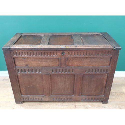 28 - An oak panelled Mule Chest utilising antique and later parts, 2ft 9