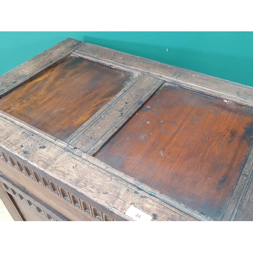 28 - An oak panelled Mule Chest utilising antique and later parts, 2ft 9