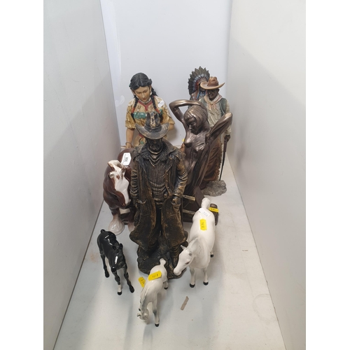 308 - A Royal Doulton grey Mare and Foal, Beswick style Foal, Suffolk Punch, Figurine of a Nude and Cowboy... 