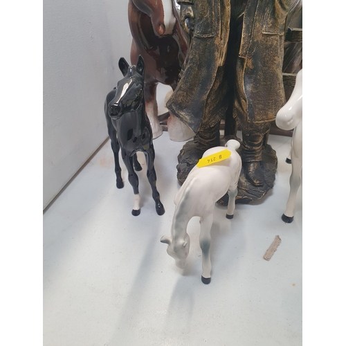 308 - A Royal Doulton grey Mare and Foal, Beswick style Foal, Suffolk Punch, Figurine of a Nude and Cowboy... 