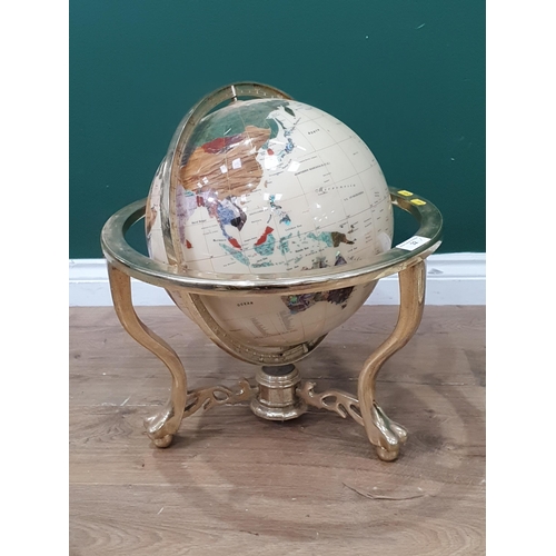 32 - A Globe in brass stand and four framed Archibald Thorburn Prints (R4)