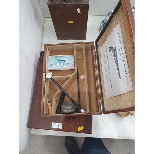 332 - A cased Elliott Speed Indicator, a converted Pistol Case, an oak cutlery Canteen and a GPO Petrol Ca... 