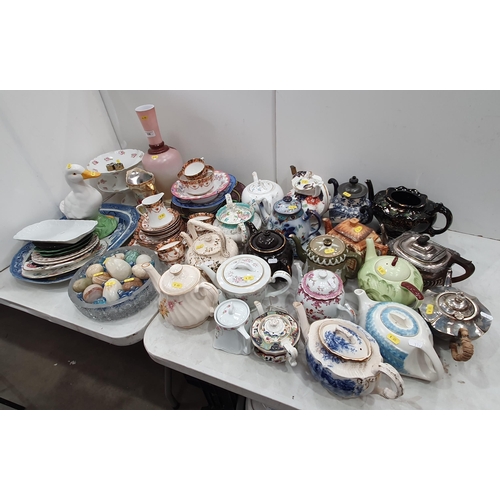 336 - A collection of Ceramics including Teapots, including a Chinese Export porcelain Tea Pot with pink f... 