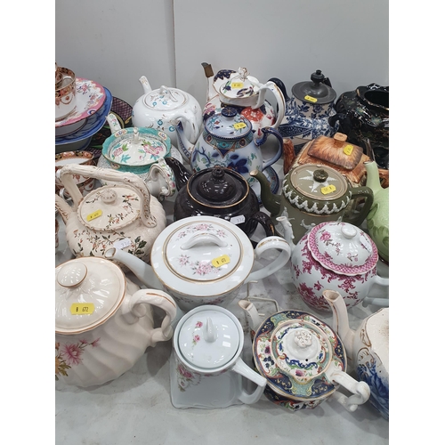 336 - A collection of Ceramics including Teapots, including a Chinese Export porcelain Tea Pot with pink f... 