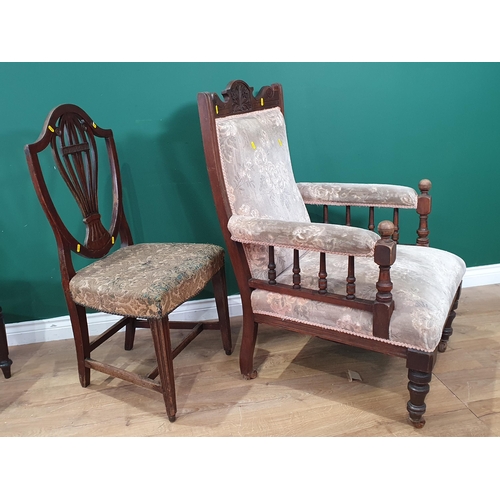 34 - A Victorian Hall Chair, an antique mahogany shield back Dining Chair and a Victorian walnut framed A... 