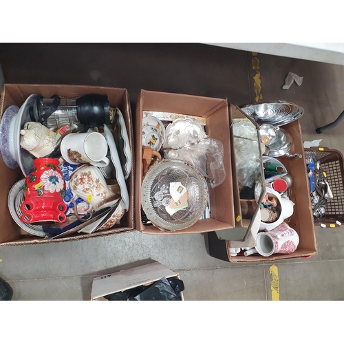 341 - Six boxes of assorted items including Oil Lamp, Radio, Ceramics, Glassware, Cutlery, etc. (R5)