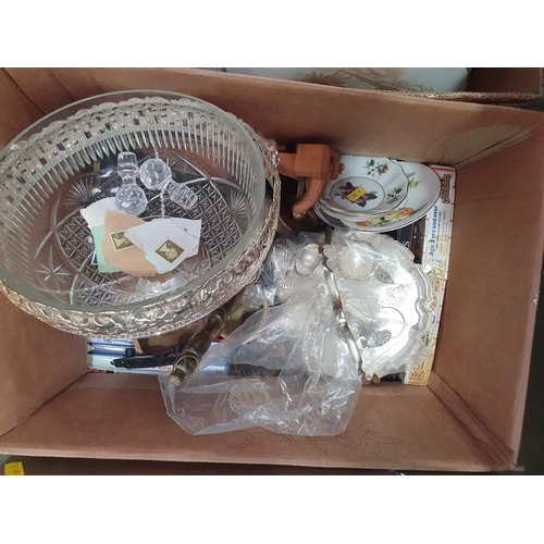 341 - Six boxes of assorted items including Oil Lamp, Radio, Ceramics, Glassware, Cutlery, etc. (R5)