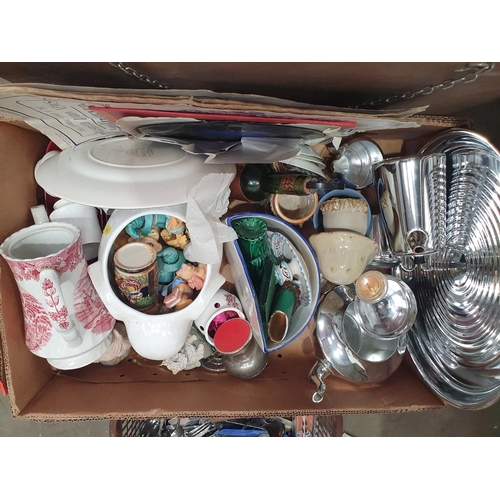 341 - Six boxes of assorted items including Oil Lamp, Radio, Ceramics, Glassware, Cutlery, etc. (R5)