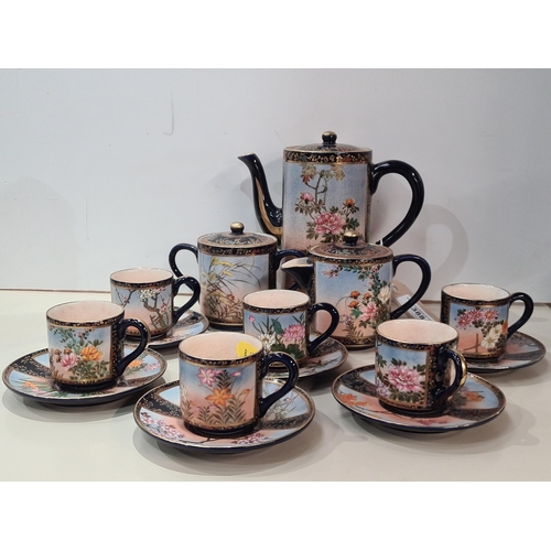 388 - A Japanese blue and gilt floral decorated Coffee Service including, Coffee Pot, Milk Jug, Sugar Bowl... 