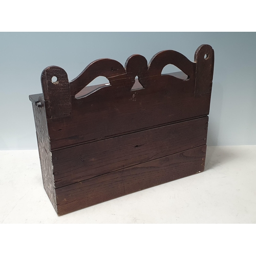 41 - A 19th Century Welsh oak Candle Box with pierced and shaped surmount, two dummy drawers and central ... 