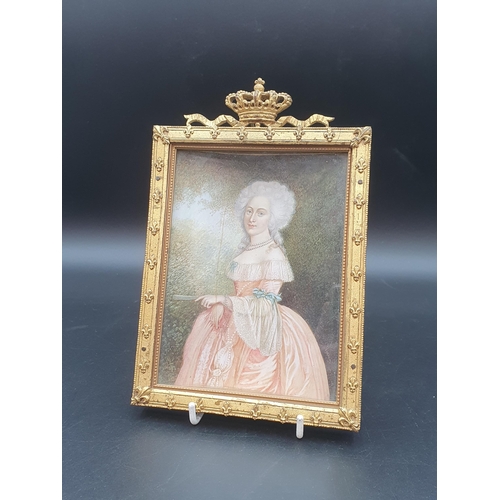 447 - CONTINENTAL SCHOOL, late 19th Century Portrait miniature  of a lady, in 18th Century costume, 3/4 le... 