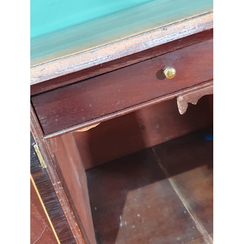 452 - An antique mahogany Bureau, the fall front enclosing pigeon hole and drawer interior, with inset fel... 