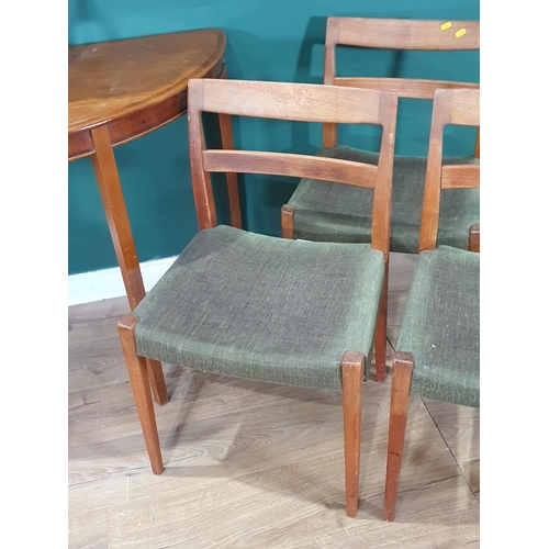 454 - A mahogany Demi Lune Side Table on square tapered supports A/F, three Mid Century Style Chairs with ... 