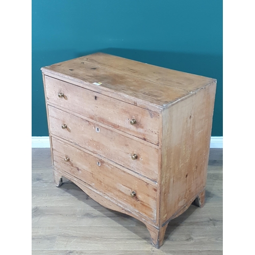 458 - A Pine Chest of three long graduated drawers 2ft 10