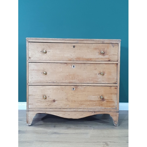 458 - A Pine Chest of three long graduated drawers 2ft 10