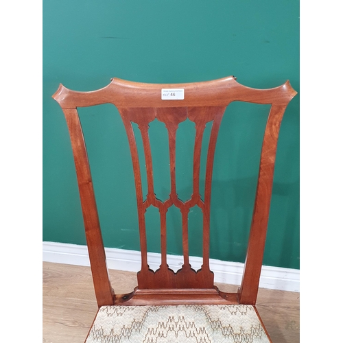 46 - A pair of 18th Century walnut Side Chairs with pierced splat backs drop in seats, shaped seat rails ... 