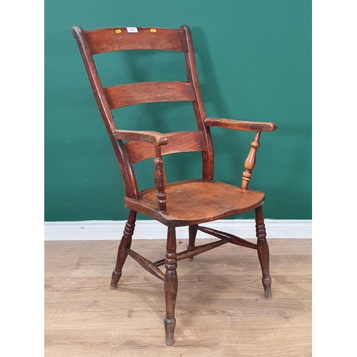 474 - An Oak arm chair with H stretcher