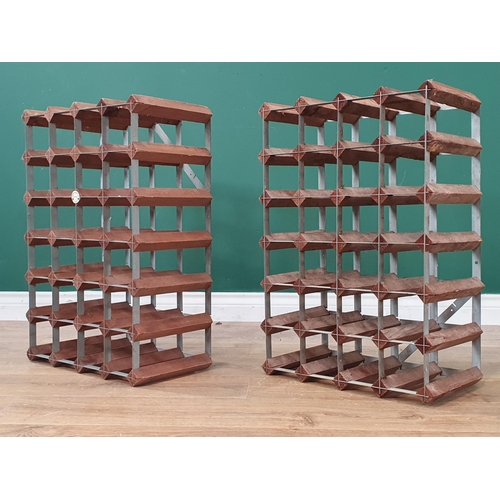 484 - A Pair of metal and wood wine racks with label bearing 'Farrow & Jackson LTD London' each holding 24... 