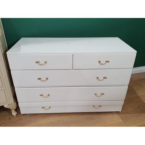 5 - A cream painted Chest of five drawers on cabriole supports 3ft 6in H x 3ft W and a white Chest of dr... 