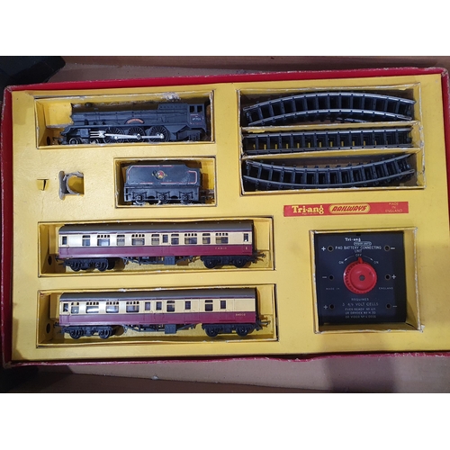 502 - Three boxes of model railway including two Triang Passenger Sets, HO scale American Wagons, Hornby 0... 