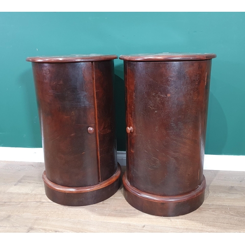 508 - A pair of cylindrical mahogany veneered Pot Cupboards each fitted single door 2ft 4in H x 1ft 5in D ... 